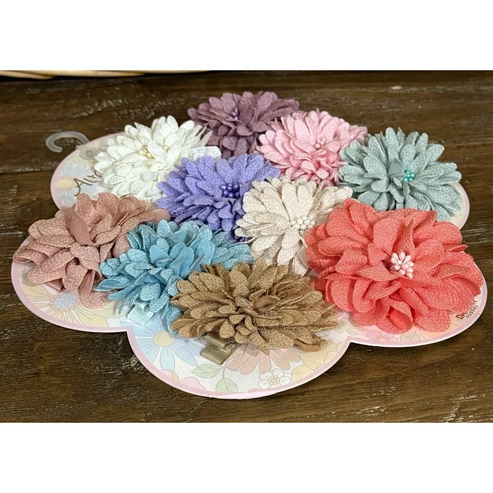 Ava Olivia Flower Hair Clips Spring Summer Colors Set of 10 Brand New